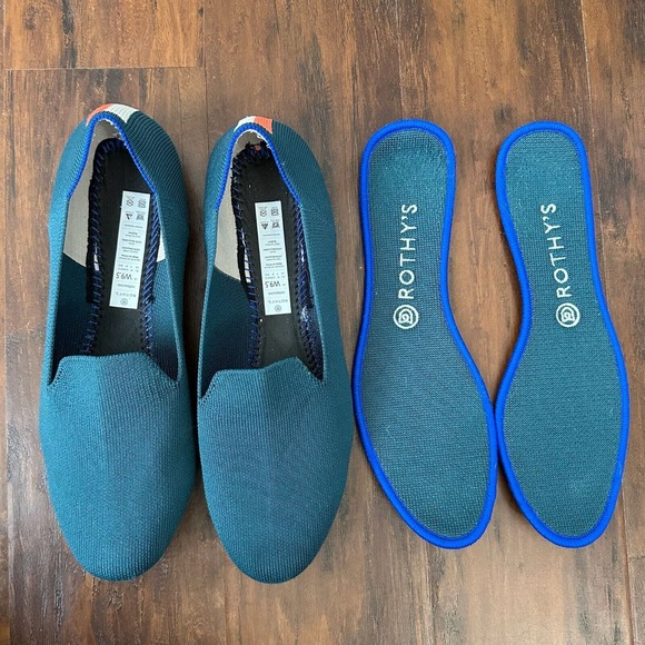 ROTHY'S Neon Stripe Loafers in Bottle Blue Round Toe RETIRED - Picture 9 of 13